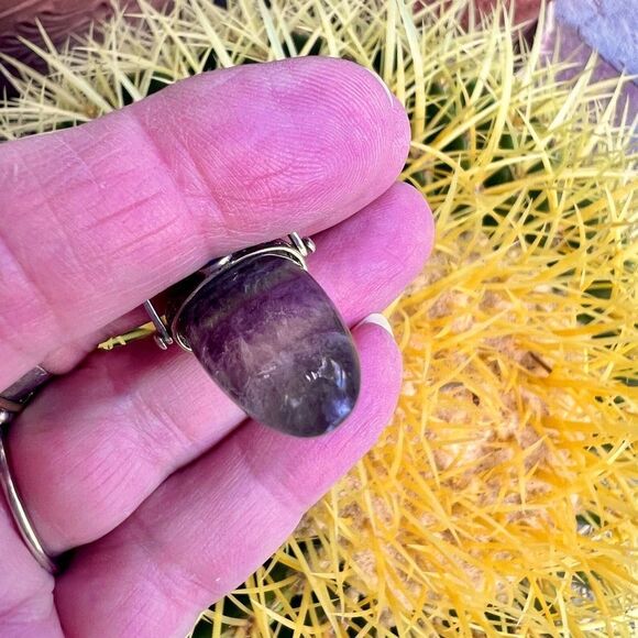 Genuine Fluorite & Lapis Lazuli Goddess Pendant Sterling Articulating Bail - Picture 9 of 10